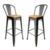 Mathi Design Chaises Et Tabourets De Bar 2 Chaises De Bar En Acier Gris Et Bois Clair -Bancs Soldes 2 chaises de bar en acier gris et bois clair