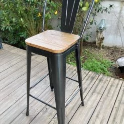 Mathi Design Chaises Et Tabourets De Bar 2 Chaises De Bar En Acier Gris Et Bois Clair -Bancs Soldes 2 chaises de bar en acier gris et bois clair 3