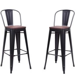 Mathi Design Chaises Et Tabourets De Bar 2 Chaises De Bar En Acier Gris Et Bois Foncé -Bancs Soldes 2 chaises de bar en acier gris et bois fonce 3