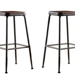 Mathi Design Chaises Et Tabourets De Bar 2 Tabourets En Acier Et Bois Foncé -Bancs Soldes 2 tabourets en acier et bois fonce 2