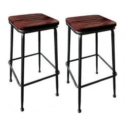 Mathi Design Chaises Et Tabourets De Bar 2 Tabourets En Acier Et Bois Foncé