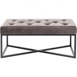 Kare Design Bancs Banc 1 Place Velours Gris Et Acier Noir