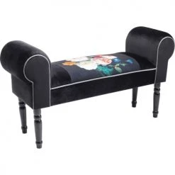 Kare Design Bancs Banc 1 Place Velours Noir Imprimés Fleurs Et Hêtre Massif -Bancs Soldes banc 1 place velours noir imprimes fleurs et hetre massif 2