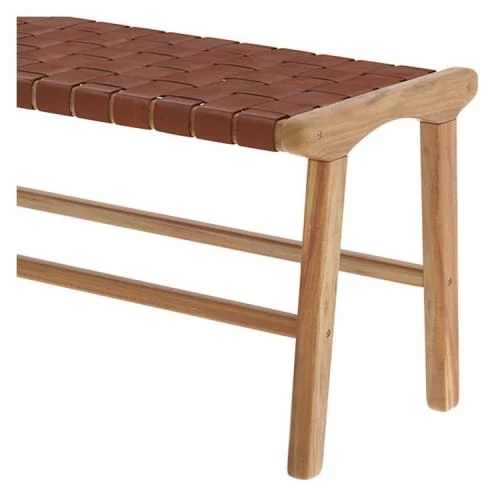 Rendez Vous Déco Bancs Banc 120 Cm En Cuir Tréssé Marron Et Bois De Teck 4 Rendez Vous Déco Bancs Banc 120 Cm En Cuir Tréssé Marron Et Bois De Teck – Image 2