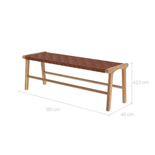 Rendez Vous Déco Bancs Banc 120 Cm En Cuir Tréssé Marron Et Bois De Teck 5 Rendez Vous Déco Bancs Banc 120 Cm En Cuir Tréssé Marron Et Bois De Teck – Image 3