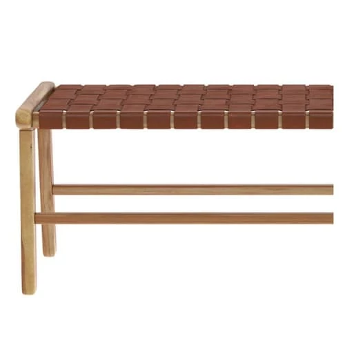 Rendez Vous Déco Bancs Banc 120 Cm En Cuir Tréssé Marron Et Bois De Teck 6 Rendez Vous Déco Bancs Banc 120 Cm En Cuir Tréssé Marron Et Bois De Teck – Image 4