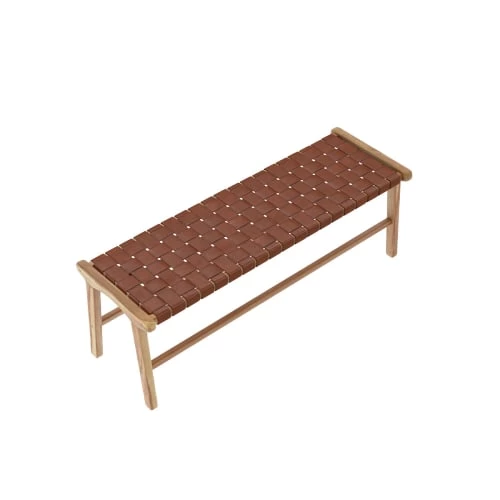 Rendez Vous Déco Bancs Banc 120 Cm En Cuir Tréssé Marron Et Bois De Teck 8 Rendez Vous Déco Bancs Banc 120 Cm En Cuir Tréssé Marron Et Bois De Teck – Image 6