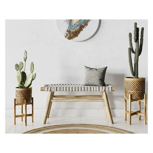 Rendez Vous Déco Bancs Banc 2 Places 90 Cm Tressé En Macramé Et Branche De Teck 4 Rendez Vous Déco Bancs Banc 2 Places 90 Cm Tressé En Macramé Et Branche De Teck – Image 2