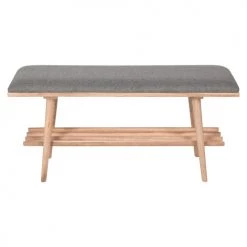 Rendez Vous Déco Bancs Banc 2 Places En Bois D'hévéa Huilé Et Tissu Gris -Bancs Soldes banc 2 places en bois d hevea huile et tissu gris 3