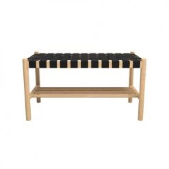 Rendez Vous Déco Bancs Banc 2 Places En Bois D'hévéa Huilé Et Tissu Noir -Bancs Soldes banc 2 places en bois d hevea huile et tissu noir 2