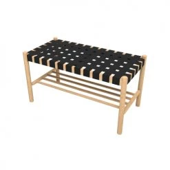 Rendez Vous Déco Bancs Banc 2 Places En Bois D'hévéa Huilé Et Tissu Noir -Bancs Soldes banc 2 places en bois d hevea huile et tissu noir 5