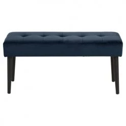 Toilinux Bancs Banc 2 Places En Métal Et Tissus Effet Velours Bleu Et Noir -Bancs Soldes banc 2 places en metal et tissus effet velours bleu et noir 5