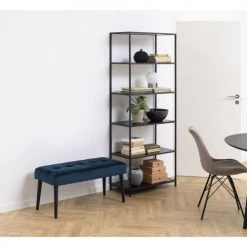 Toilinux Bancs Banc 2 Places En Métal Et Tissus Effet Velours Bleu Et Noir -Bancs Soldes banc 2 places en metal et tissus effet velours bleu et noir 6