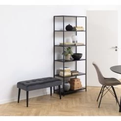 Toilinux Bancs Banc 2 Places En Métal Et Tissus Effet Velours Gris Et Noir -Bancs Soldes banc 2 places en metal et tissus effet velours gris et noir 4