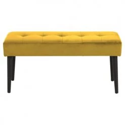 Toilinux Bancs Banc 2 Places En Métal Et Tissus Effet Velours Jaune Moutarde Et Noir -Bancs Soldes banc 2 places en metal et tissus effet velours jaune moutarde et noir 3