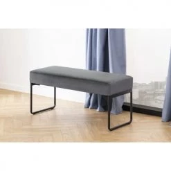 Toilinux Bancs Banc 2 Places En Tissus Effet Velours Et Métal Gris -Bancs Soldes banc 2 places en tissus effet velours et metal gris 4