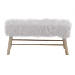 Grenier Alpin Bancs Banc 2 Places Fourrure Synthétique Blanche Et Hévéa