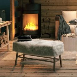 Grenier Alpin Bancs Banc 2 Places Fourrure Synthétique Blanche Et Hévéa -Bancs Soldes banc 2 places fourrure synthetique blanche et hevea 3