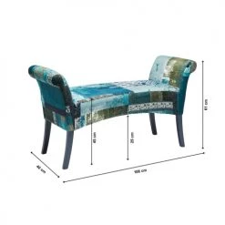 Kare Design Bancs Banc 2 Places Patchwork Bleu-vert Et Hêtre Massif -Bancs Soldes banc 2 places patchwork bleu vert et hetre massif 4