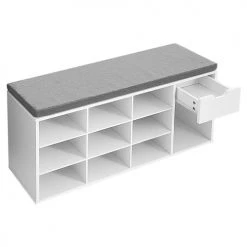 Calicosy Bancs Banc à Chaussures Blanc Avec 1 Tiroir Et 10 Cases Ouvertes - L104 Cm -Bancs Soldes banc a chaussures blanc avec 1 tiroir et 10 cases ouvertes l104 cm 2