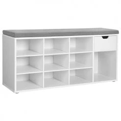 Calicosy Bancs Banc à Chaussures Blanc Avec 1 Tiroir Et 10 Cases Ouvertes - L104 Cm -Bancs Soldes banc a chaussures blanc avec 1 tiroir et 10 cases ouvertes l104 cm 3