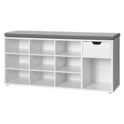 Calicosy Bancs Banc à Chaussures Blanc Avec 1 Tiroir Et 10 Cases Ouvertes - L104 Cm -Bancs Soldes banc a chaussures blanc avec 1 tiroir et 10 cases ouvertes l104 cm 4