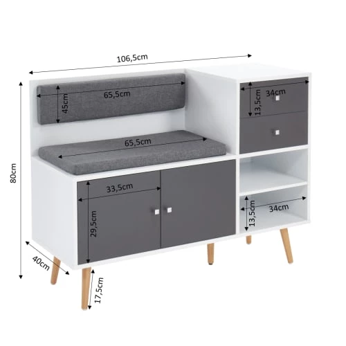 Baita Bancs Banc à Chaussures Gris Et Blanc 2 Niches Et 2 Tiroirs 7 Baita Bancs Banc à Chaussures Gris Et Blanc 2 Niches Et 2 Tiroirs – Image 5
