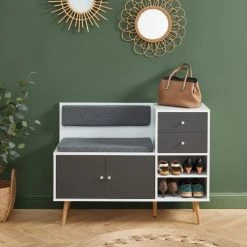 Baita Bancs Banc à Chaussures Gris Et Blanc 2 Niches Et 2 Tiroirs 13 Baita Bancs Banc à Chaussures Gris Et Blanc 2 Niches Et 2 Tiroirs -Bancs Soldes banc a chaussures gris et blanc 2 niches et 2 tiroirs 5