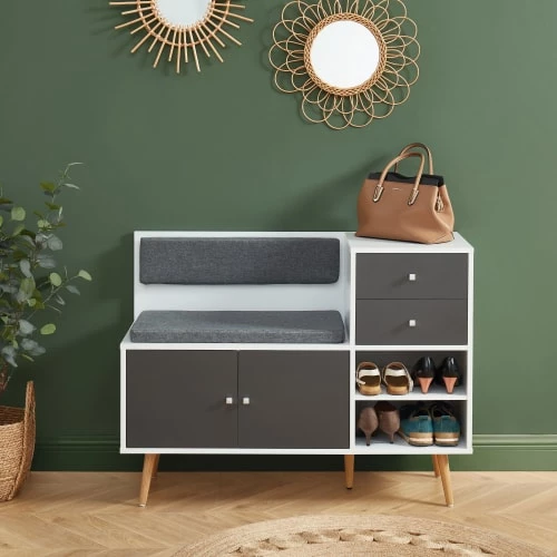 Baita Bancs Banc à Chaussures Gris Et Blanc 2 Niches Et 2 Tiroirs 8 Baita Bancs Banc à Chaussures Gris Et Blanc 2 Niches Et 2 Tiroirs – Image 6