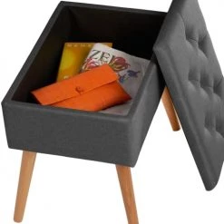 Tectake Bancs Banc Avec Coffre De Rangement Aspect Lin RANYA Effet Gris Foncé -Bancs Soldes banc avec coffre de rangement aspect lin ranya effet gris fonce 2