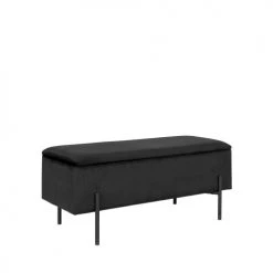 House Nordic Bancs Banc Avec Coffre De Rangement En Velours Et Métal Noir -Bancs Soldes banc avec coffre de rangement en velours et metal noir 3