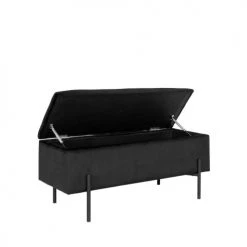 House Nordic Bancs Banc Avec Coffre De Rangement En Velours Et Métal Noir -Bancs Soldes banc avec coffre de rangement en velours et metal noir 4