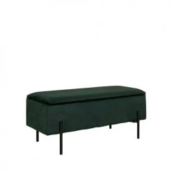House Nordic Bancs Banc Avec Coffre De Rangement En Velours Et Métal Vert Forêt -Bancs Soldes banc avec coffre de rangement en velours et metal vert foret 2