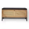 Casâme Bancs Banc Avec Rangement Chaussures Effet Bois Et Façade En Rotin L100 Cm -Bancs Soldes banc avec rangement chaussures effet bois et facade en rotin l100 cm