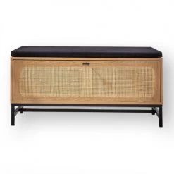 Casâme Bancs Banc Avec Rangement Chaussures Effet Bois Et Façade En Rotin L100 Cm