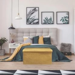 The Home Deco Factory Bancs Banc Coffre De Rangement Moutarde -Bancs Soldes banc coffre de rangement moutarde 1