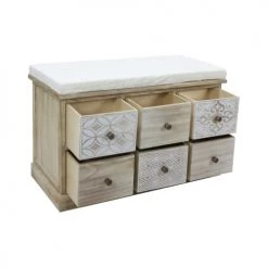 Mobili Rebecca Bancs Banc Coffre Majolique Avec 6 Tiroirs En Bois Blanc Et Marron -Bancs Soldes banc coffre majolique avec 6 tiroirs en bois blanc et marron 2