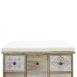 Mobili Rebecca Bancs Banc Coffre Majolique Avec 6 Tiroirs En Bois Blanc Et Marron -Bancs Soldes banc coffre majolique avec 6 tiroirs en bois blanc et marron 3