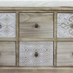 Mobili Rebecca Bancs Banc Coffre Majolique Avec 6 Tiroirs En Bois Blanc Et Marron -Bancs Soldes banc coffre majolique avec 6 tiroirs en bois blanc et marron 4