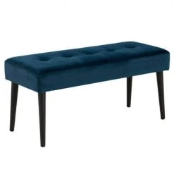 Meubles & Design Bancs Banc Contemporain En Velours Matelassé Et Pied En Métal Bleu -Bancs Soldes banc contemporain en velours matelasse et pied en metal bleu 2