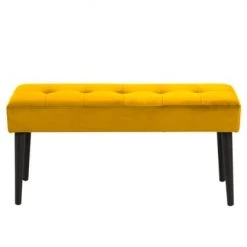 Meubles & Design Bancs Banc Contemporain En Velours Matelassé Et Pied En Métal Moutarde