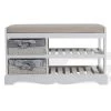 Mobili Rebecca Bancs Banc D'entrée Avec 2 Paniers Et 2 étagères En Mdf Blanc Et Gris -Bancs Soldes banc d entree avec 2 paniers et 2 etageres en mdf blanc et gris