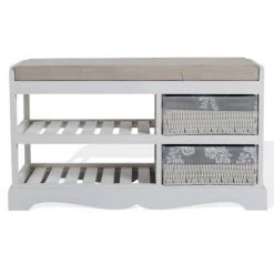 Mobili Rebecca Bancs Banc D'entrée Avec 2 Paniers Et 2 étagères En Mdf Blanc Et Gris -Bancs Soldes banc d entree avec 2 paniers et 2 etageres en mdf blanc et gris 4