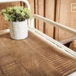 PIB Bancs Banc D'entrée En Métal Blanc Bois Marron -Bancs Soldes banc d entree en metal blanc bois marron 2