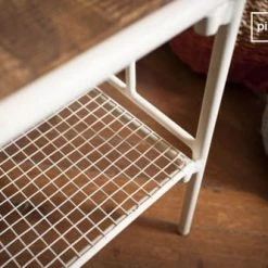 PIB Bancs Banc D'entrée En Métal Blanc Bois Marron -Bancs Soldes banc d entree en metal blanc bois marron 3