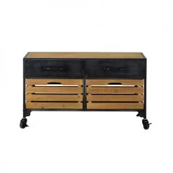 Maisons Du Monde Meubles D'entrée Et à Chaussures Banc D'entrée Indus 4 Tiroirs En Pin, Sapin Et Métal Noir