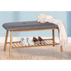 Wenko Bancs Banc D'entrée Pour Chaussures En Bambou Gris -Bancs Soldes banc d entree pour chaussures en bambou gris 3