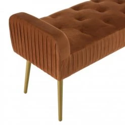 MACABANE Bancs Banc De Lit En Velours Orange Pieds Métal Doré -Bancs Soldes banc de lit en velours orange pieds metal dore 2