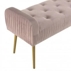 MACABANE Bancs Banc De Lit Velours Rose Foncé Pieds Métal Doré -Bancs Soldes banc de lit velours rose fonce pieds metal dore 2