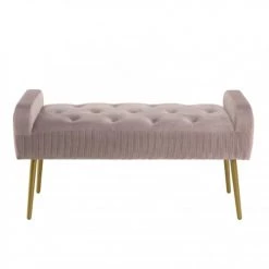 MACABANE Bancs Banc De Lit Velours Rose Foncé Pieds Métal Doré -Bancs Soldes banc de lit velours rose fonce pieds metal dore 3